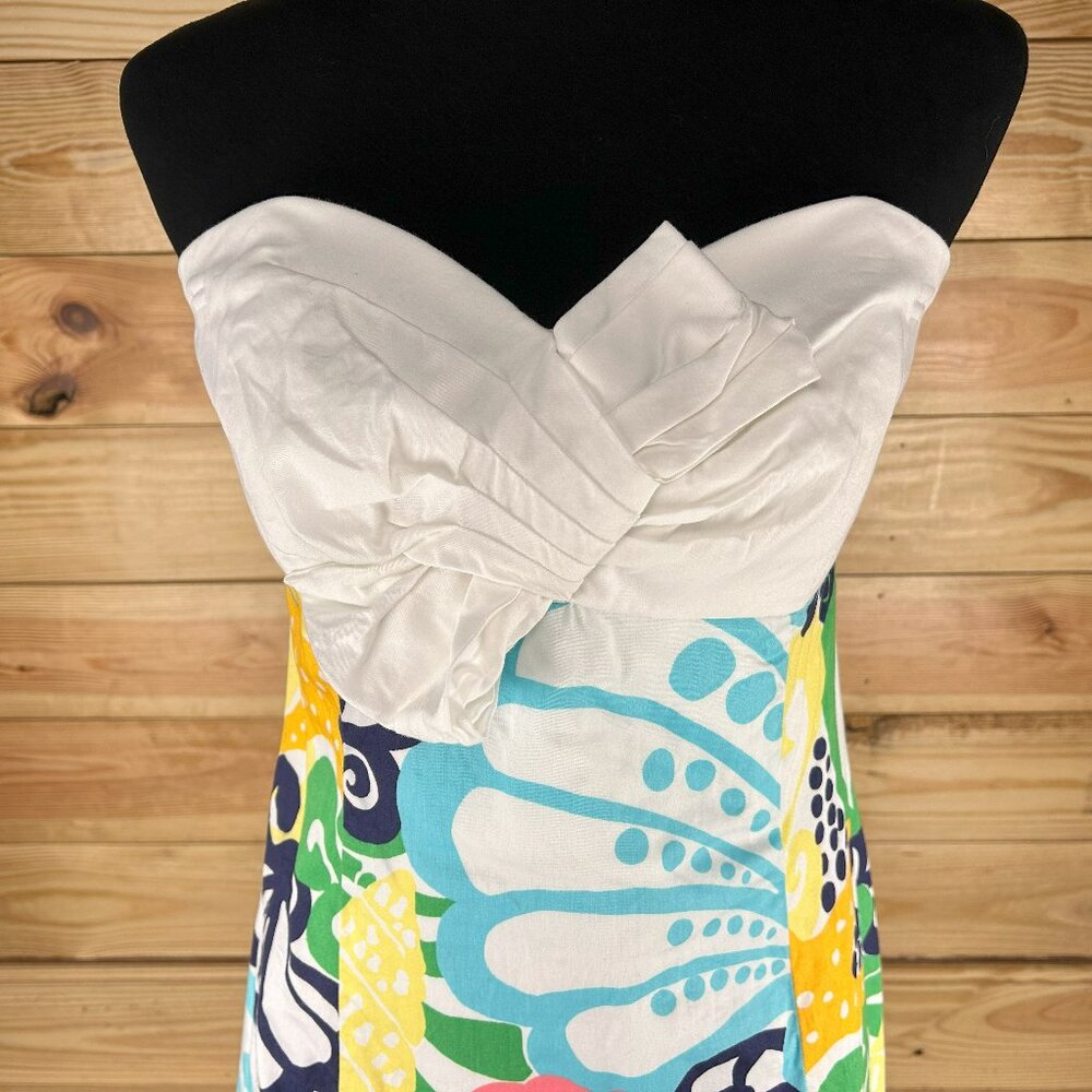 Lilly Pulitzer Strapless Sweetheart Dress in White, Coral, Aqua, Yellow & Navy - Picture 2 of 4